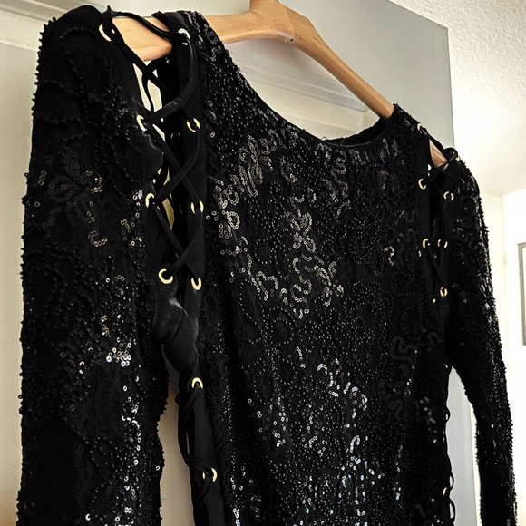 Sparkly✨ Mini Cocktail Dress, Size M, Laced Up Sleeves - Picture 3 of 6